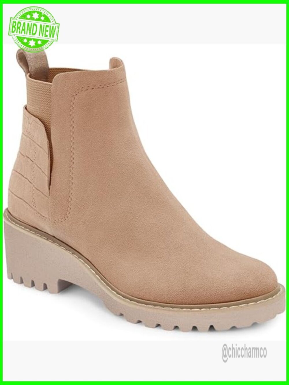 Platform Lug Sole Chelsea Booties Chunky Block Heel Non-Slip Suede Pull On